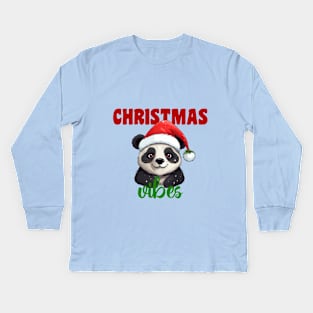 "Christmas Vibes" With Cute Panda Kids Long Sleeve T-Shirt